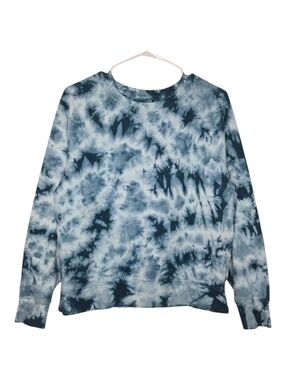 Athleta Womens Dark Sure Teal Blue Sundown Tie Dye Crewneck Sweatshirt Small